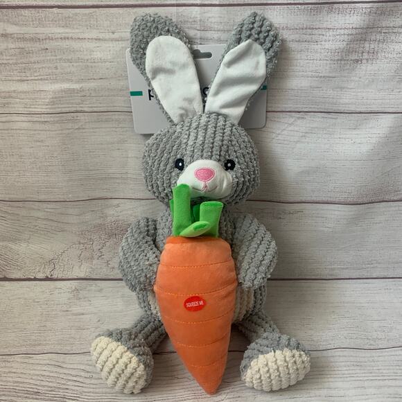 Patchwork Pet Bunny Rabbit and Carrot Dog Toy Crinkle Squeak Grunt Fetch 19"L - Picture 1 of 16